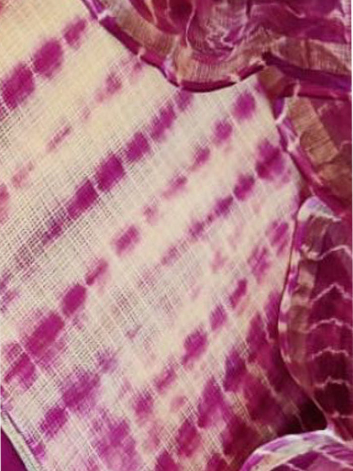Bind & Bloom Cream & Violet Shibori Kota Suit (T+B+D) Set