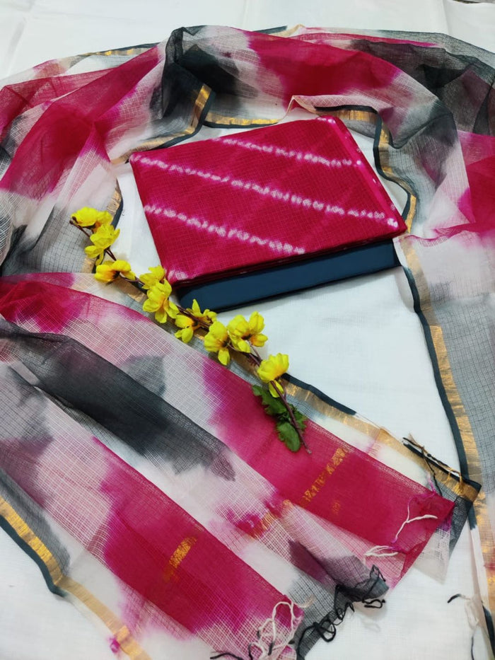 Indiehaat | Kota Cotton Shibori Suit Set Pink & Black