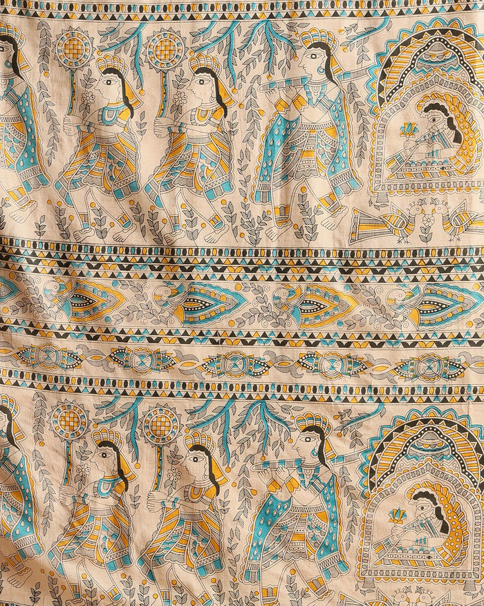Blissful Katan Silk Madhubani Beige Suit (T+B+D)