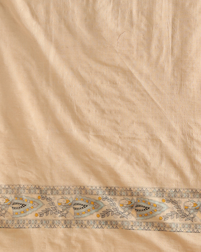 Blissful Katan Silk Madhubani Beige Suit (T+B+D)