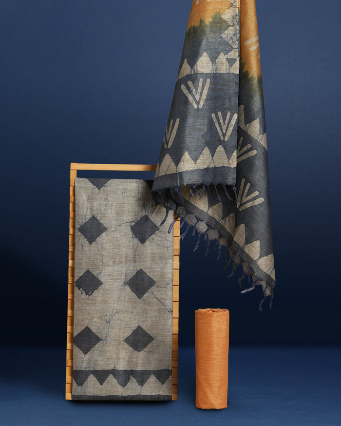 Khadi Cotton Wax Batik Hand Dyed Blue Suit