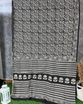 IndieHaat | Mulmul Cotton Black Saree Handblock Printed Running Blouse Bagru Ajrakh Dabu