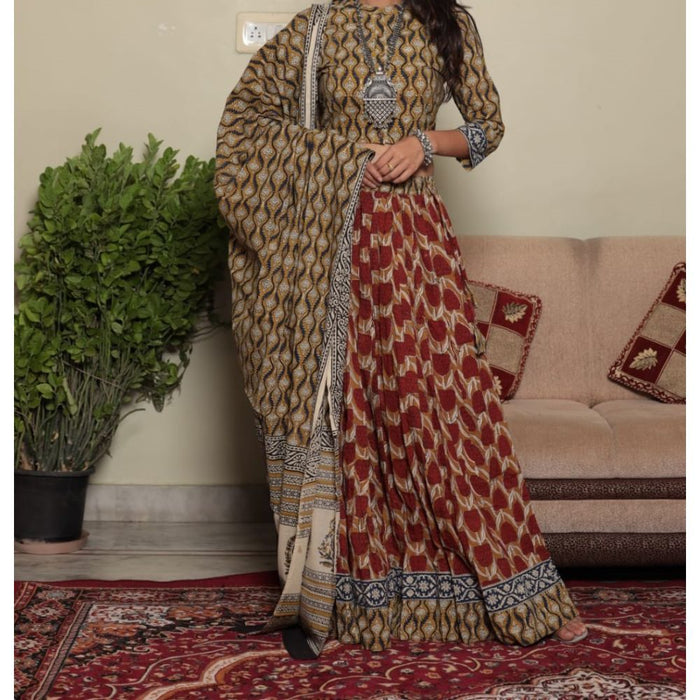 Handblock Printed Cotton Lehanga Set | Indiehaat