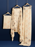 Blossom Blockprinted Khadi Silk Leafy Beige Suit (T+B+D)
