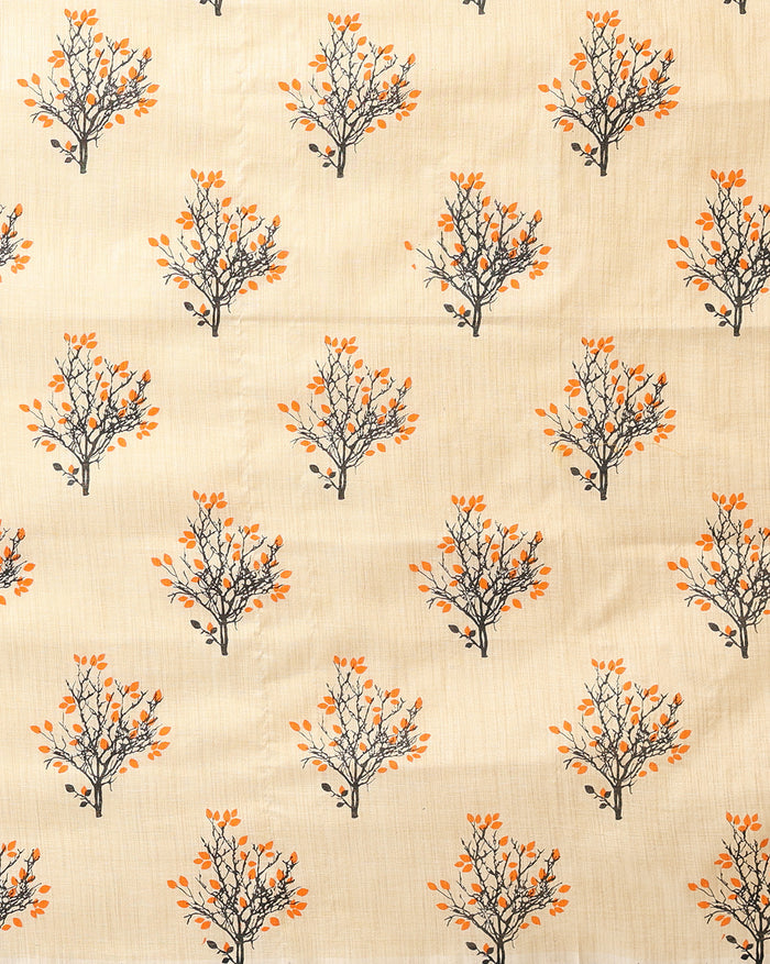 Blossom Blockprinted Khadi Silk Leafy Beige Suit (T+B+D)