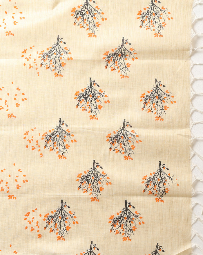 Blossom Blockprinted Khadi Silk Leafy Beige Suit (T+B+D)