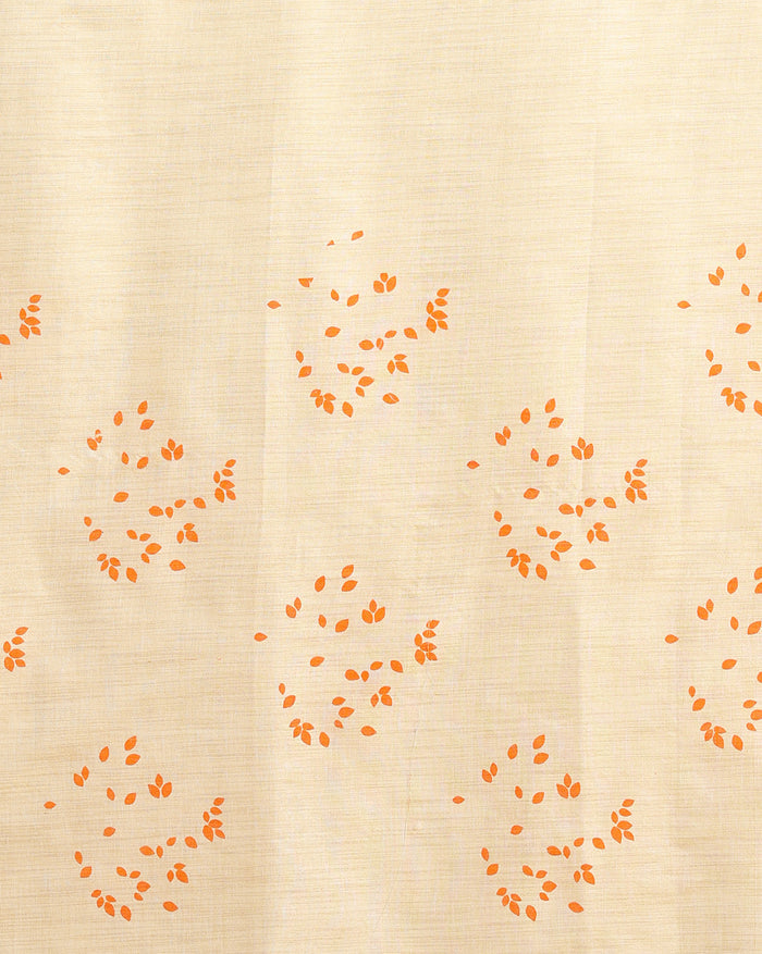 Blossom Blockprinted Khadi Silk Leafy Beige Suit (T+B+D)