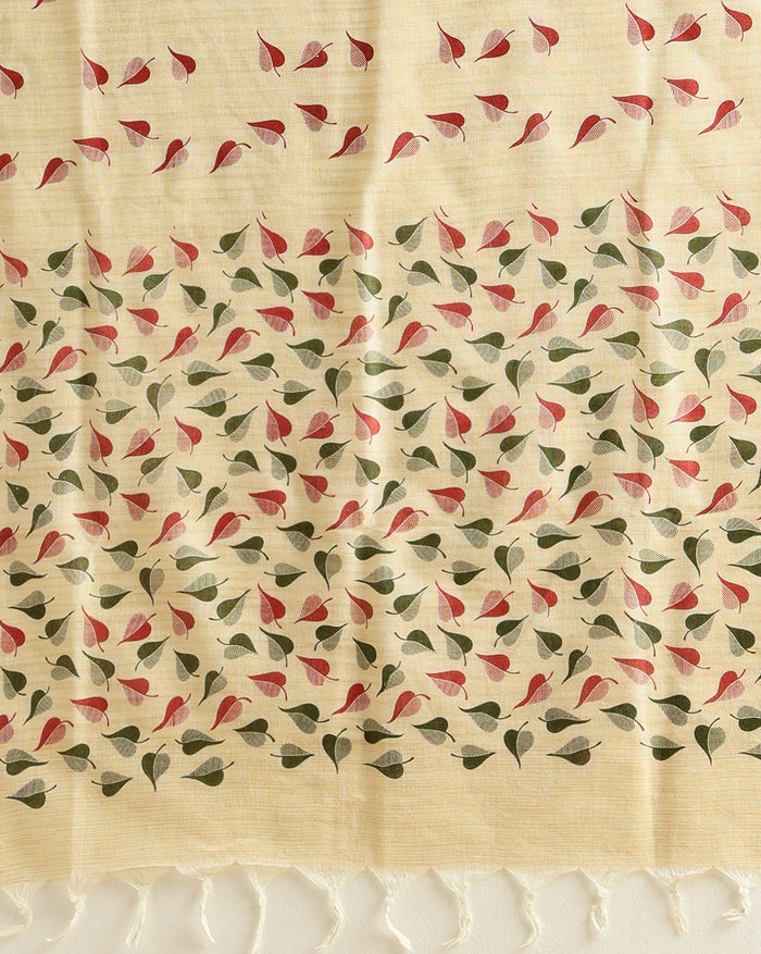 Blossom Leafy Blockprinted Khadi Silk Beige Suit (T+B+D)