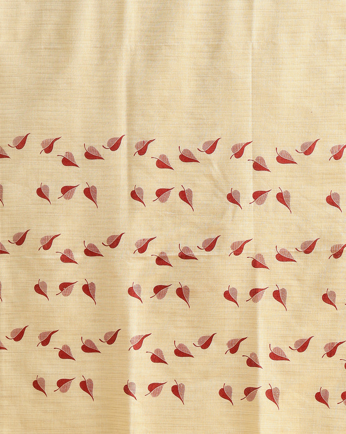 Blossom Leafy Blockprinted Khadi Silk Beige Suit (T+B+D)