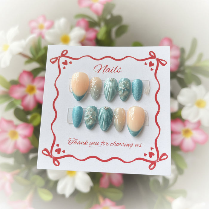 Blue Mermaid Press-On Nails – Handmade Reusable False Nail Set