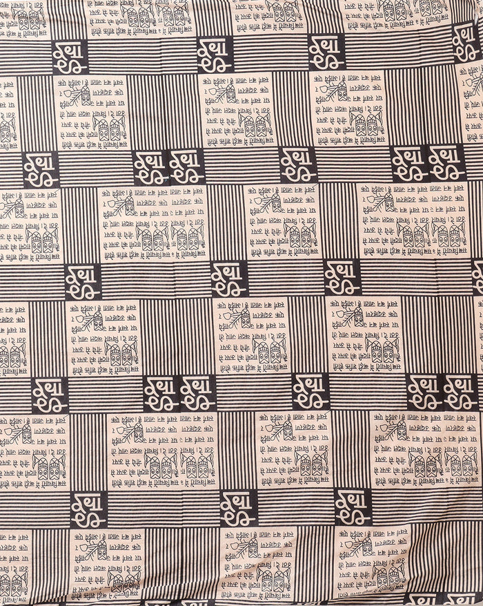 Katan Silk Printed Suit Piece Beige Color with Bottom and Letter Designed Dupatta Handcrafted-Indiehaat