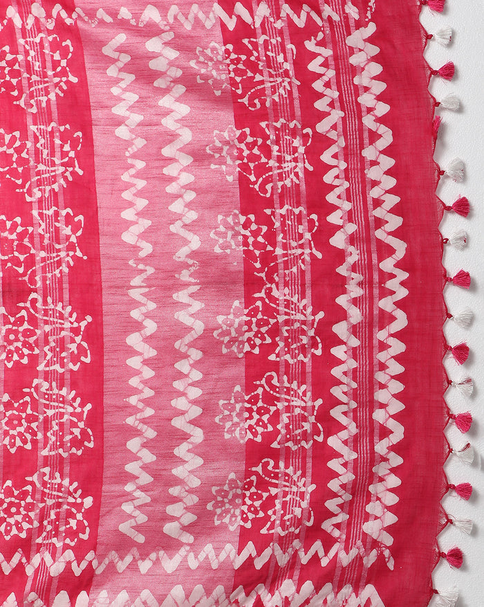 Buy Online Blushing Slub Linen Batik Print Saree