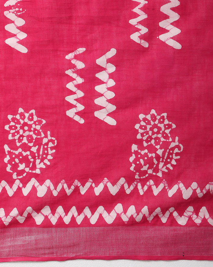 Buy Online Blushing Slub Linen Batik Print Saree