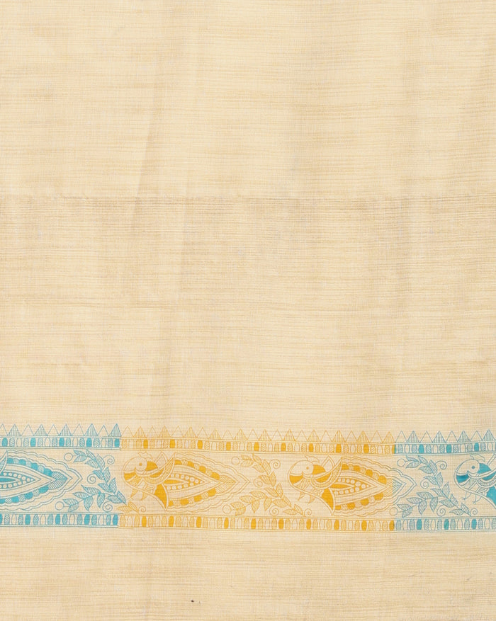 Bold Madhubani Wax Batik Hand Dyed Khadi Silk Beige Suit (T+B+D)