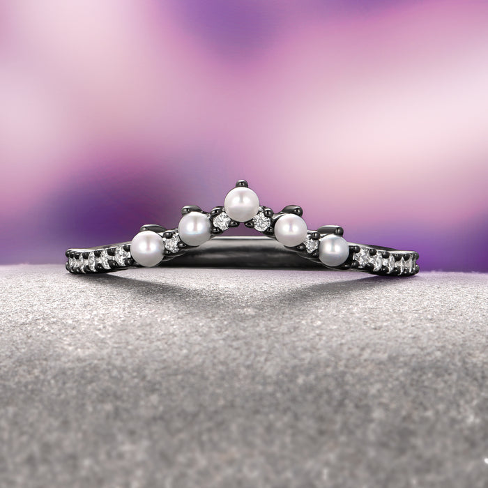 Briar Natural Red Garnet & Pearl Ring Set in Black Ruthenium featuring fresh pearls and black ruthenium with sparkling accents, showcased by Aquamarise in a fantasy-inspired style.