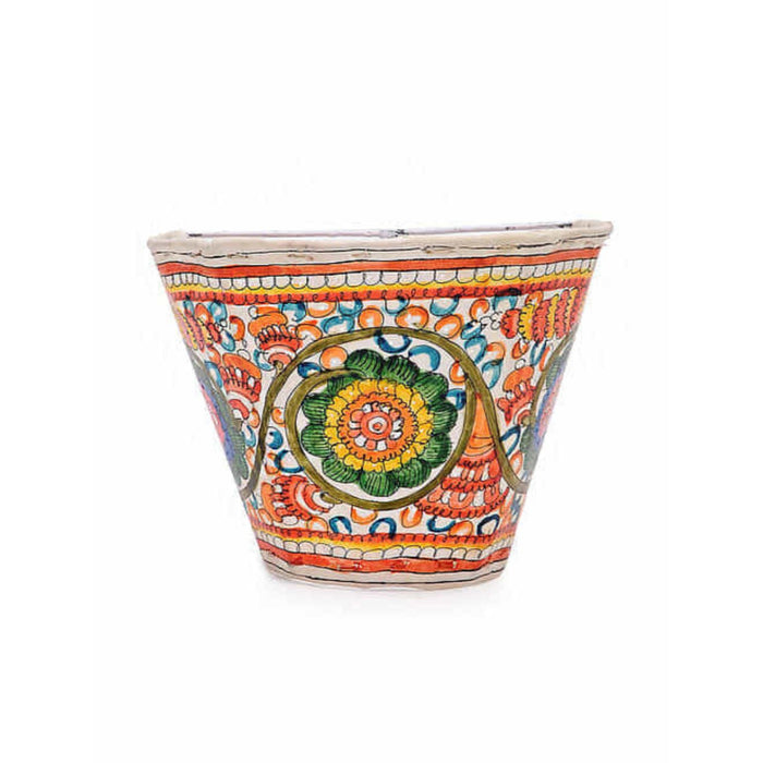 Indiehaat | Peacock Kalamkari Handpainted Wall Mount Leather Lamp | 5.5 Inch