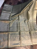 Silk Linen Banarasi Brocade Weaving Handloom Green Saree with Blouse-Indiehaat
