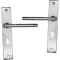 Brushed stainless steel Lever Handle on square back plate 220mm x 40mm
