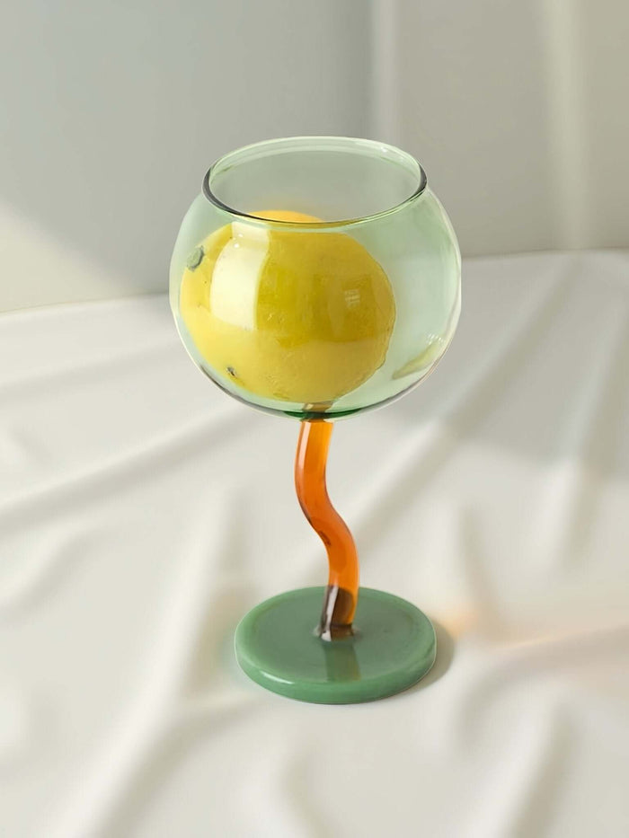 Handblown Bubble Wine Glass - Retro Whimsical Eclectic Wavy Stemmed Goblets-11