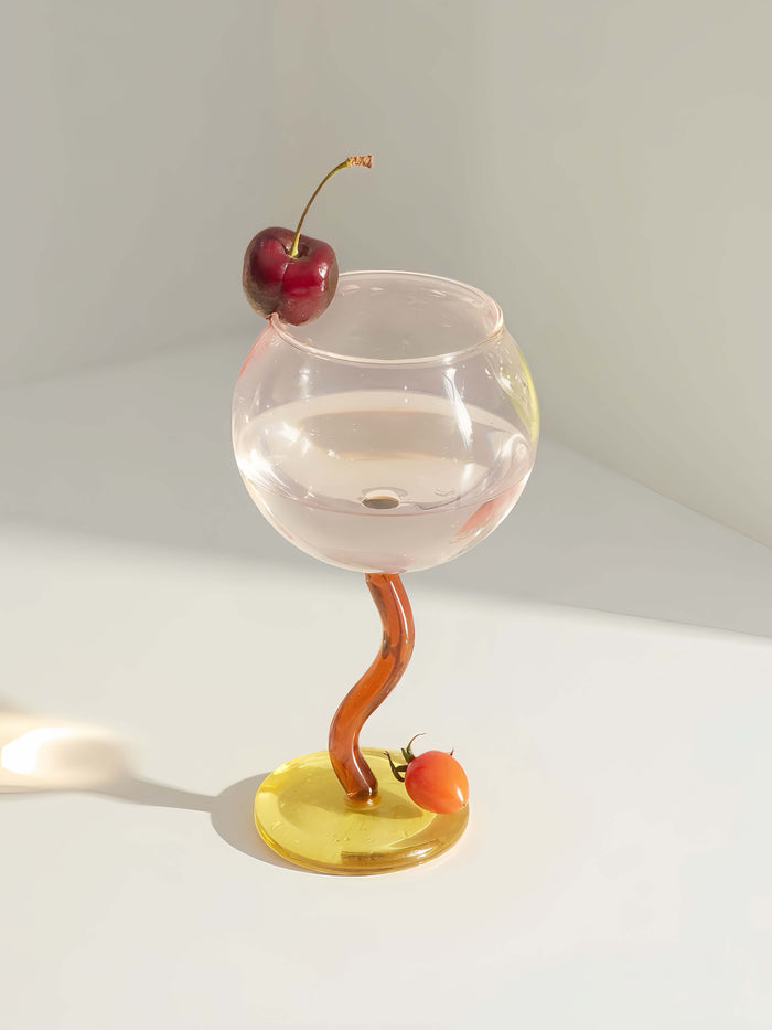 Handblown Bubble Wine Glass - Retro Whimsical Eclectic Wavy Stemmed Goblets-5