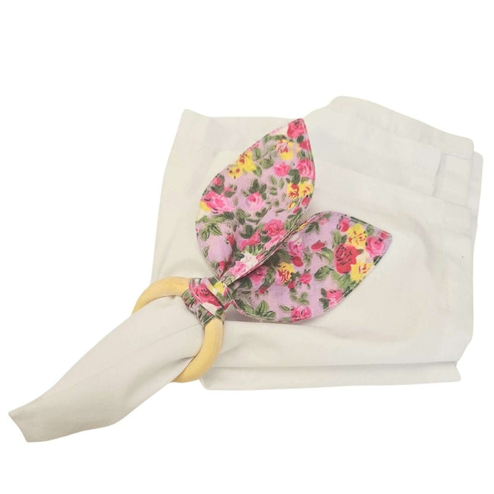 Maison Charlo | Easter Set of 4 Floral Mix Pink Bunny Ears Napkin Rings | Dining Table Decor-3
