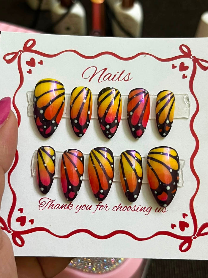 Butterfly Wings Press-On Nails – Handmade Reusable False Nail Set