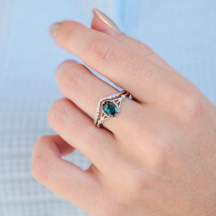 Celtic Natural London Blue Topaz Couples Ring Set featuring a sterling silver band with a deep blue round London blue topaz gemstone and intricate geometric Celtic-inspired design by Aquamarise, part of Matching Couples' Rings and November Birthstone collections.
