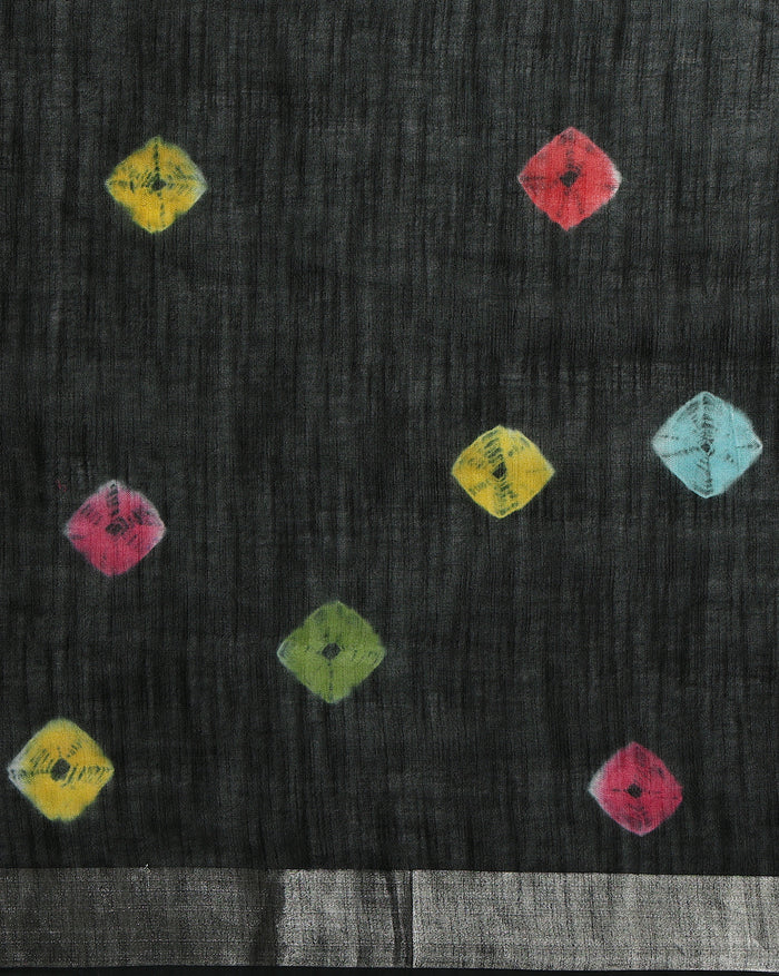 Chic Slub Linen Saree Black Shibori Hand Dyed