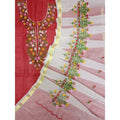 Kota Doria Red Suit Material 2 Piece Embroidered (Only Top and Dupatta)-Indiehaat