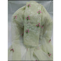 Kota Doria Green Suit Material 2 Piece Embroidered (Only Top and Dupatta)-Indiehaat
