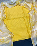 Pure Chanderi Silk Kurti Yellow Color with heavy Chikankari work Dupatta - IndieHaat