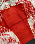 Pure Chanderi Silk Kurti Red Color with heavy Chikankari work Dupatta - IndieHaat