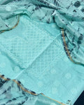 Pure Chanderi Silk Kurti Sky Blue Color with heavy Chikankari work Dupatta - IndieHaat