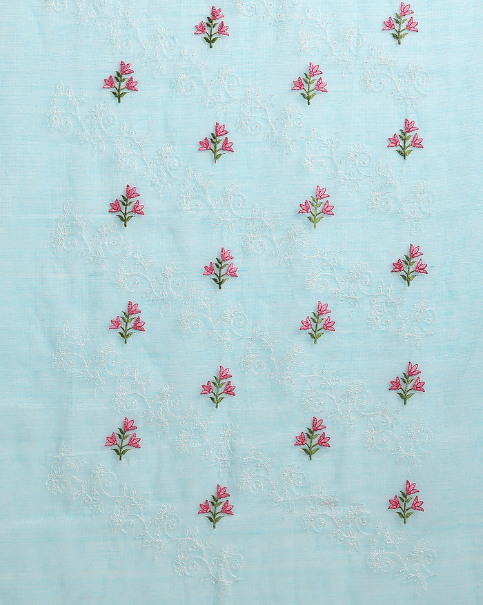 Chikankari Resplendent Kota Doria Blue Suit (Top+Dupatta)
