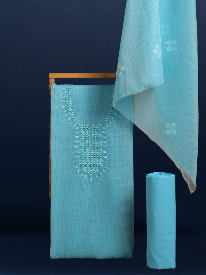 Chikenkari Kota Doria Serene Blue Suit (T+B+D)