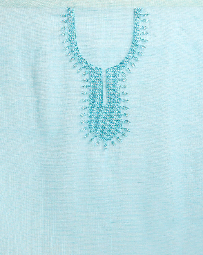 Chikenkari Kota Doria Serene Blue Suit (T+B+D)