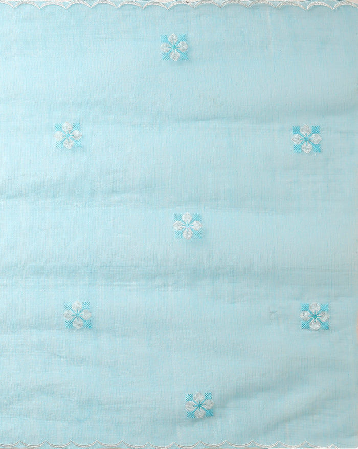 Chikenkari Kota Doria Serene Blue Suit (T+B+D)