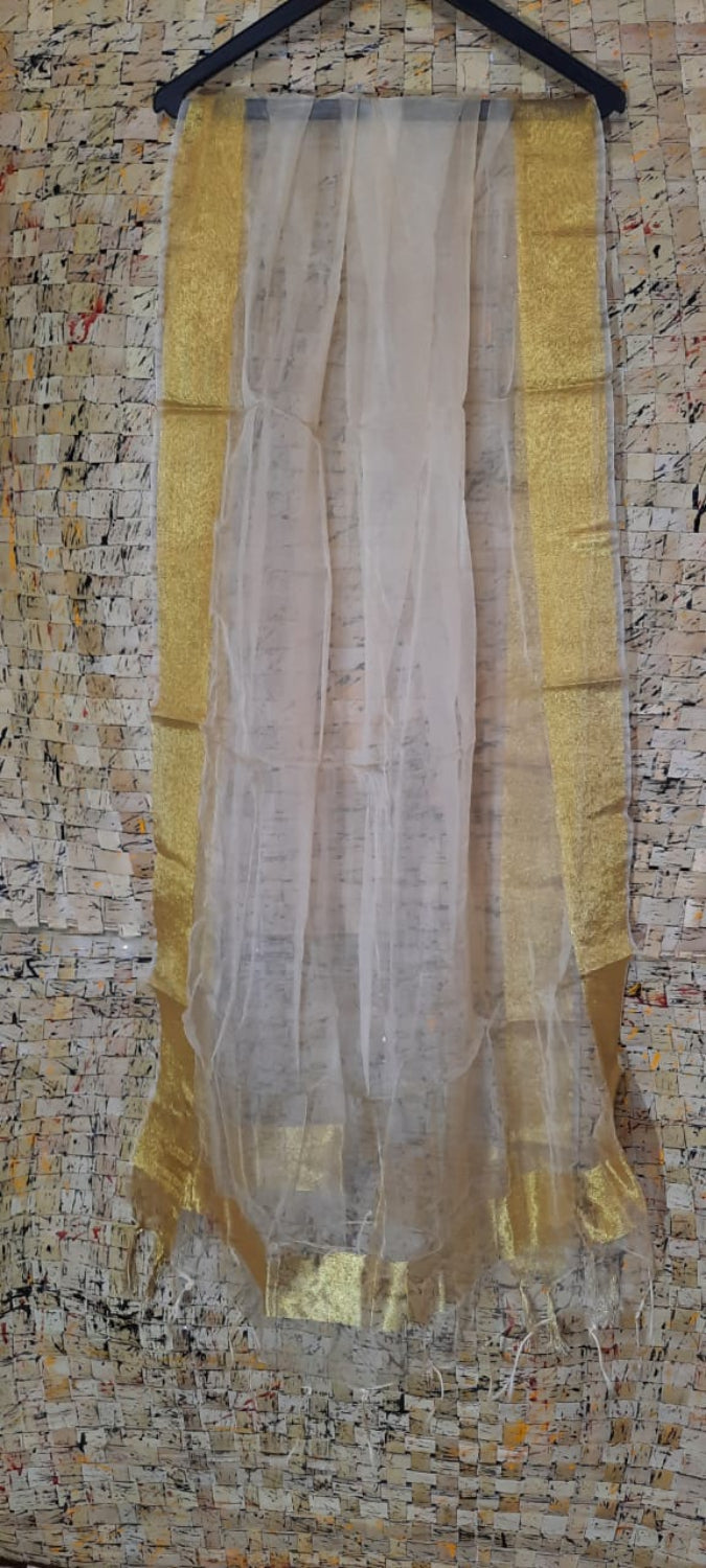 Organza Dupatta â€“ White â€“ Hand Dyed â€“ Indiehaat