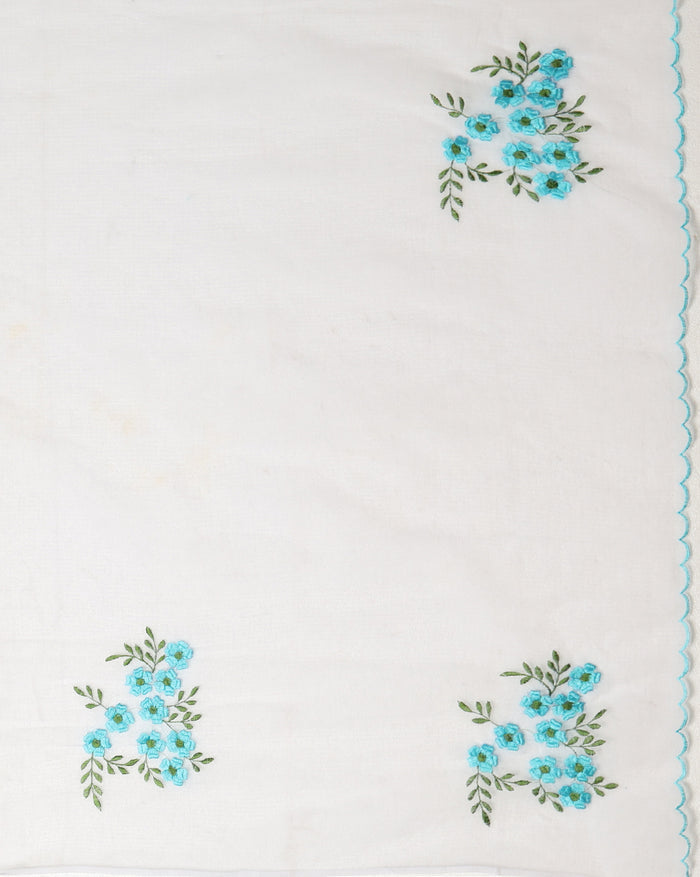 Classic Kota Doria White Pure Cotton Floral Embroidery Saree