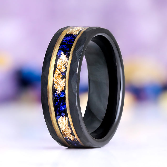 Skye Kite® Blue Sapphire & Gold Leaf Couples Ring Set – shown on hand