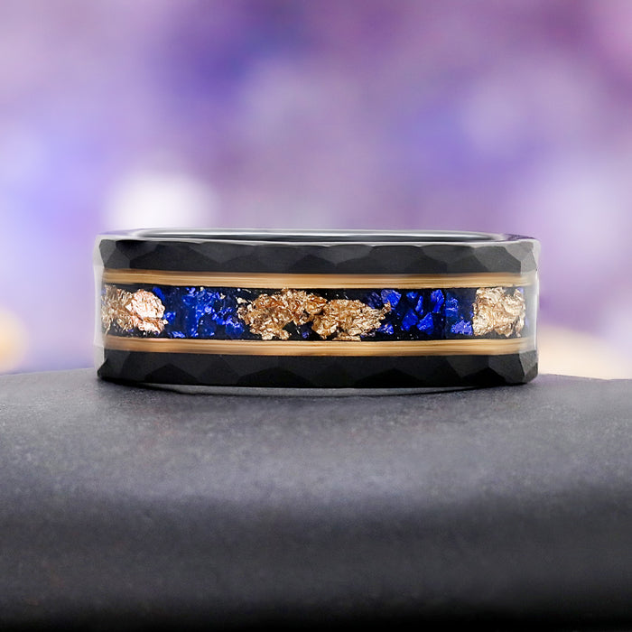 Skye Kite® Blue Sapphire & Gold Leaf Couples Ring Set – in gift box