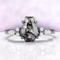 Coffin cut raw Herkimer diamond engagement ring in black ruthenium over sterling silver with simulated diamond accents