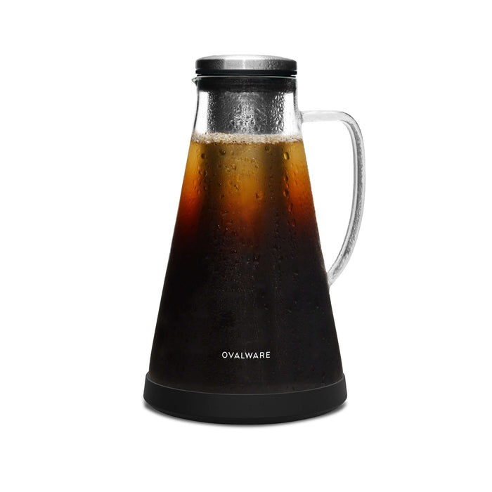 Easy cold brew coffee maker filled with refreshing cold brew coffee by Ovalware.