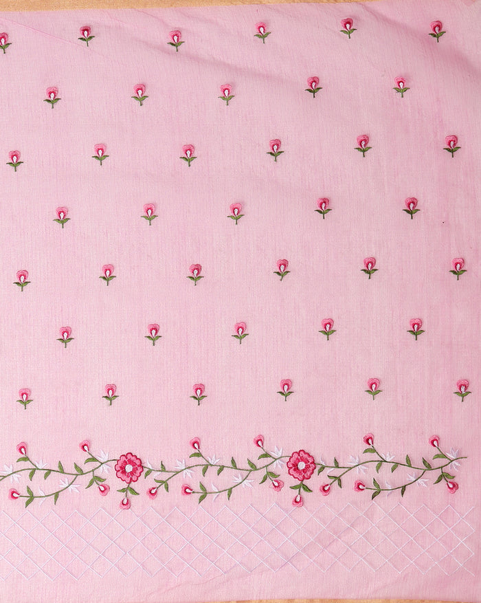 Kota Doria Light Pink Saree Embroidery