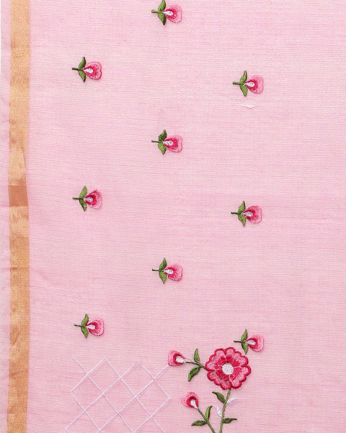 Kota Doria Light Pink Saree Embroidery