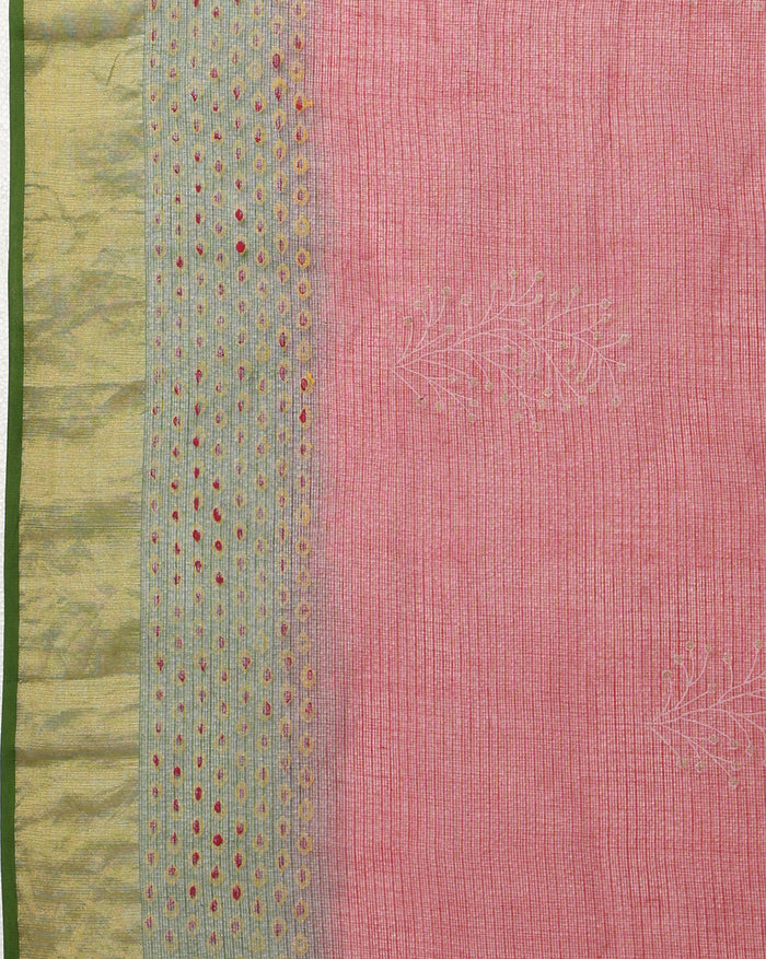 Indiehaat | Craft Couture Blockprinted Kota Doria Red & Green Saree