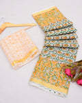 Indiehaat | Exquisite Kota Doria Yellow Saree Handblock Print