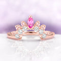 Crown Tiara Marquise Ruby Curved Wedding Band in 14K Rose Gold Vermeil by Aquamarise, featuring a marquise ruby center and sparkling diamond accents in a curved crown design.