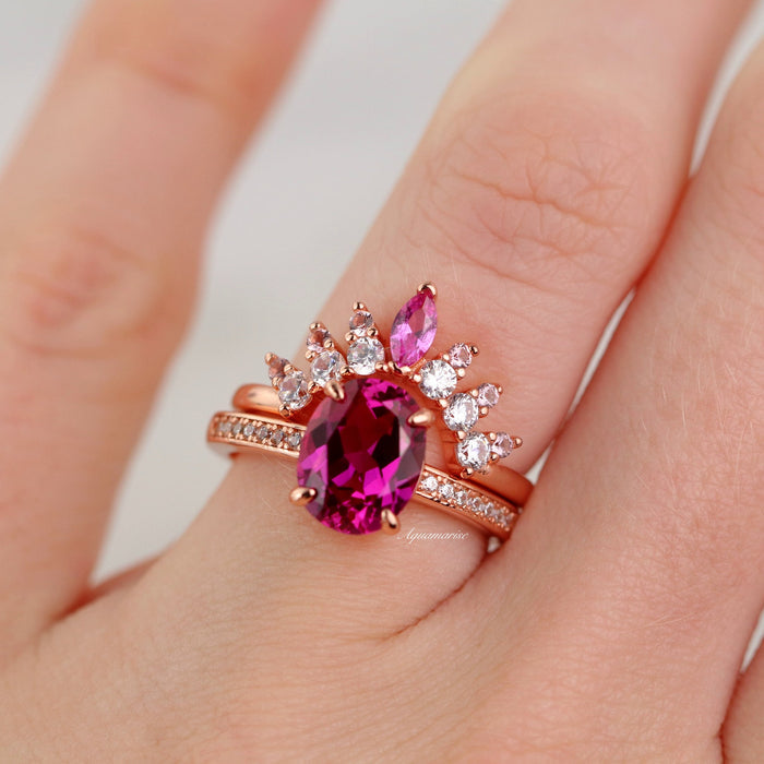 Ava Pink Tourmaline Engagement Ring in 14K Rose Gold Vermeil by Aquamarise, featuring an oval pink tourmaline with sparkling diamond accents on a rose gold vermeil band.