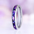 Galaxy Alexandrite & Fire Opal Tungsten Couples Ring Set by Aquamarise, featuring a polished tungsten band with vibrant purple and blue fire opal inlay, a unique fantasy-inspired couple ring design.